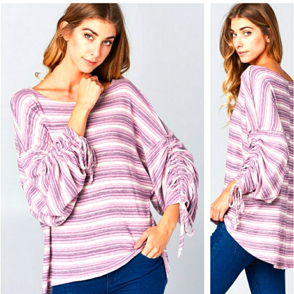 Hummingbird oversized striped tunic hi low hem Medium